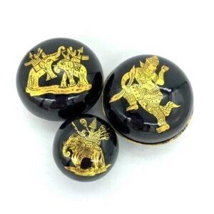 Burmese Lacquerware Gold Accented Trinket Boxes Set Of 3
